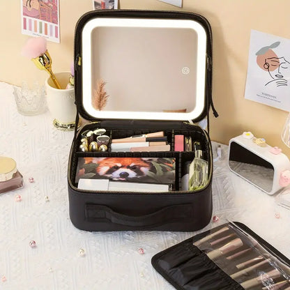 ESTUCHE ORGANIZADOR DE MAQUILLAJE CON ESPEJO LED