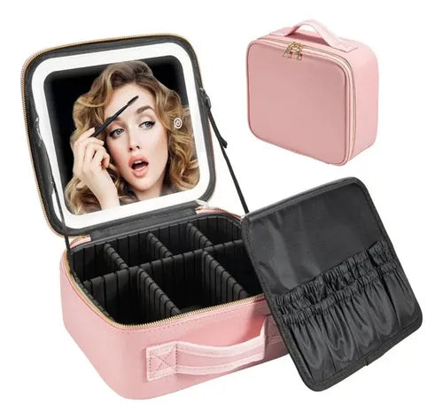 ESTUCHE ORGANIZADOR DE MAQUILLAJE CON ESPEJO LED