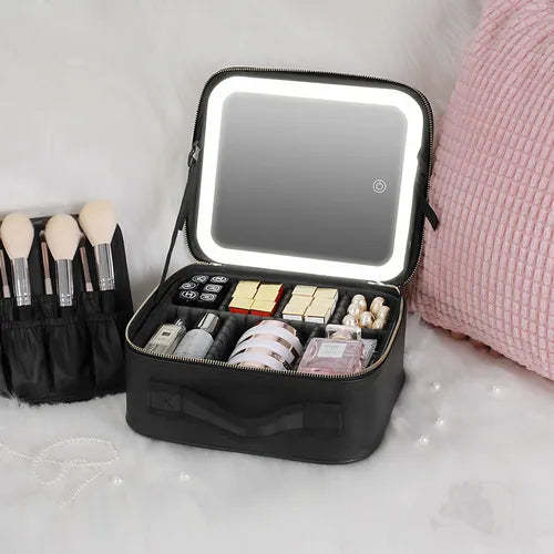 ESTUCHE ORGANIZADOR DE MAQUILLAJE CON ESPEJO LED