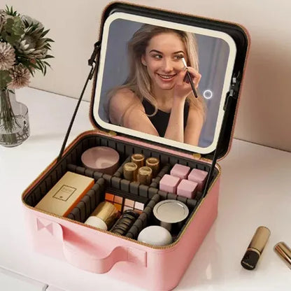 ESTUCHE ORGANIZADOR DE MAQUILLAJE CON ESPEJO LED