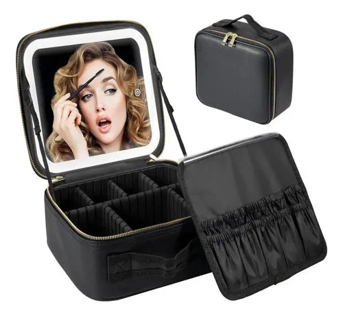 ESTUCHE ORGANIZADOR DE MAQUILLAJE CON ESPEJO LED