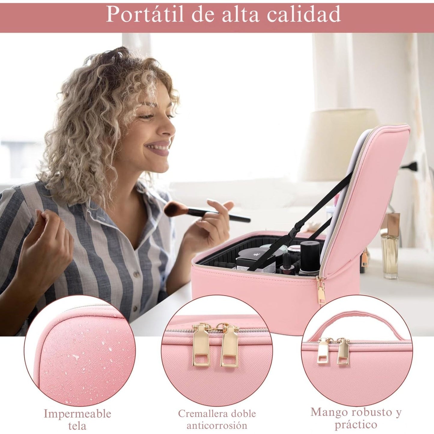 ESTUCHE ORGANIZADOR DE MAQUILLAJE CON ESPEJO LED
