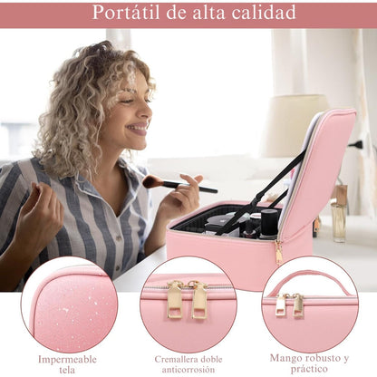 ESTUCHE ORGANIZADOR DE MAQUILLAJE CON ESPEJO LED